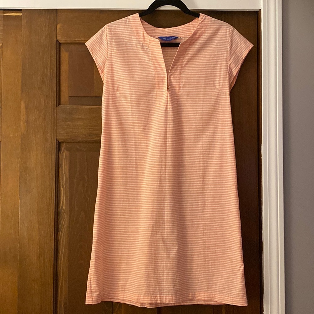 Three Islands Julie Shift Dress Tunic 100% Cotton Coral Striped Small